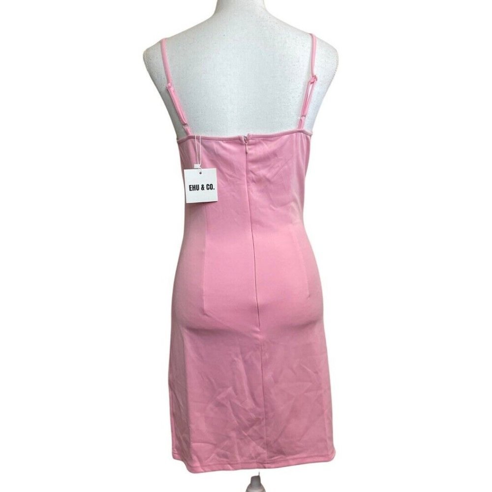 BOGO! EHU & Co Pink Sleeveless Bodycon Dragon Dress Adjustable Straps W/ zip NWT - Picture 2 of 4
